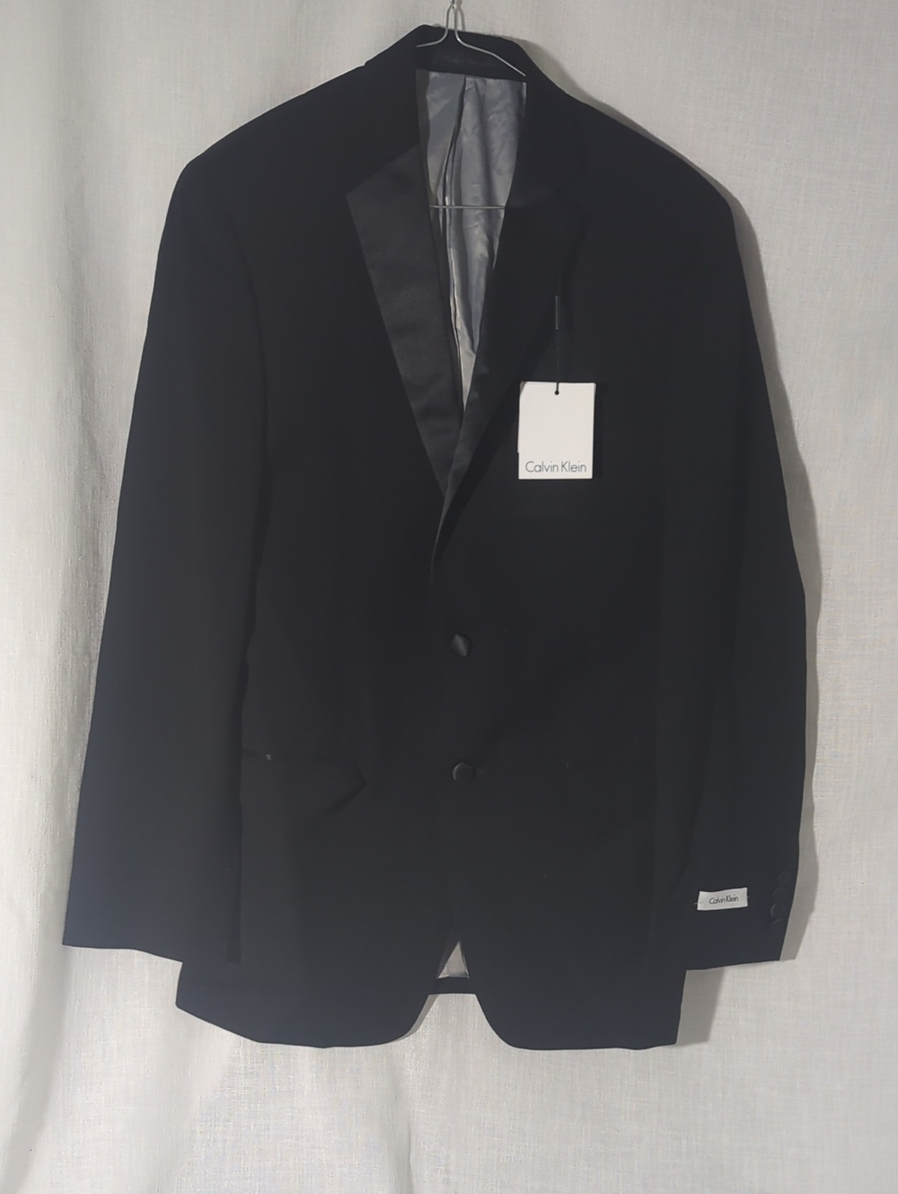 NWT Calvin Klein Black Satin-Lapel MYER Tuxedo Jacket FLAW